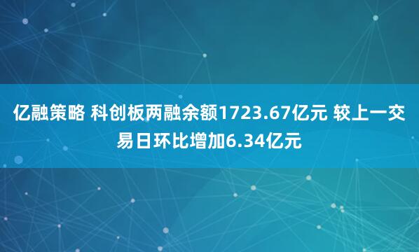 亿融策略 科创板两融余额1723.67亿元 较上一交易日环比增加6.34亿元